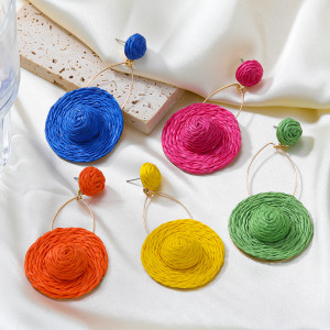 Lafite Grass Round Straw Hat Earrings