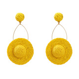 Lafite Grass Round Straw Hat Earrings