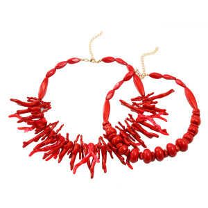 Red Coral Necklace Two Piece Set