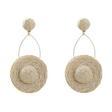 Lafite Grass Round Straw Hat Earrings