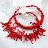 Red Coral Necklace Two Piece Set