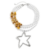 Pearl beaded turquoise multi-layer star necklace