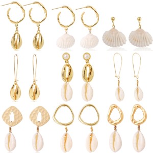 Ocean Style Conch Natural Stone Pearl Shell Earrings