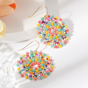 Bohemian handmade beaded woven colored crystal bead earrings