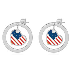 Stainless Steel Independence Day Flag Tri Color Oil Drop Love Earrings