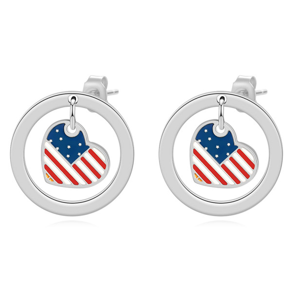 Stainless Steel Independence Day Flag Tri Color Oil Drop Love Earrings