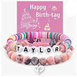 Taylor Bracelet Set Emperor Stone Letter Beads Colored Soft Ceramic Love Bracelet Taylor Signature Birthday Bracelet