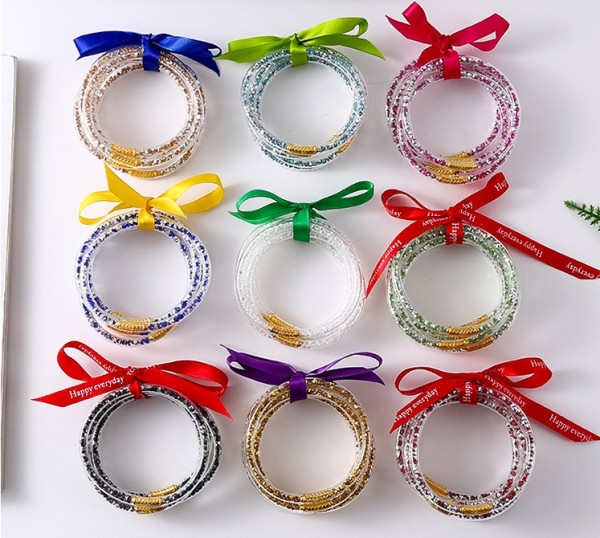 Silicone Diamond Bracelet PVC Bow Ribbon Rainbow Gold Powder Bracelet