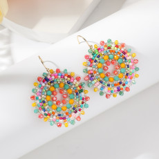 Bohemian handmade beaded woven colored crystal bead earrings