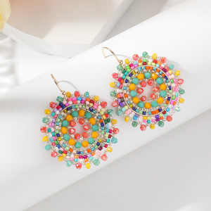 Bohemian handmade beaded woven colored crystal bead earrings