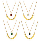 Stainless steel three-dimensional square diamond inlaid necklace