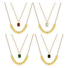 Stainless steel three-dimensional square diamond inlaid necklace