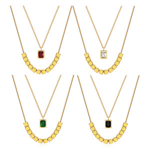 Stainless steel three-dimensional square diamond inlaid necklace