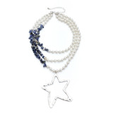 Pearl beaded turquoise multi-layer star necklace