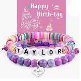 Taylor Bracelet Set Emperor Stone Letter Beads Colored Soft Ceramic Love Bracelet Taylor Signature Birthday Bracelet