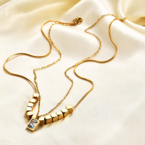Stainless steel three-dimensional square diamond inlaid necklace
