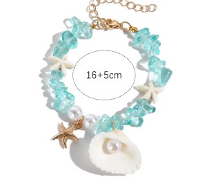 Conch Rice Pearl Beach Starfish Pendant Shell Crystal Bead Bracelet