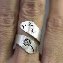 Alloy Dandelion Open Adjustable Ring