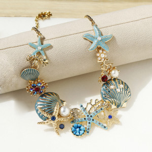 Beach Necklace Seaside Shell Starfish Coral Pearl Necklace