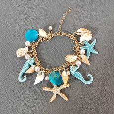 Hawaiian Vacation Trendy Beach Ocean Bohemian Starfish Shell Hippocampus Bracelet