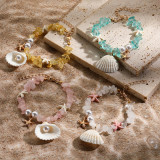 Conch Rice Pearl Beach Starfish Pendant Shell Crystal Bead Bracelet