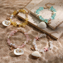 Conch Rice Pearl Beach Starfish Pendant Shell Crystal Bead Bracelet