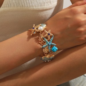 Alloy Water Diamond Ocean Starfish Coral Shell Ship Anchor Flash Diamond Bracelet