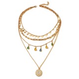 Geometric circular tassel 4-layer necklace
