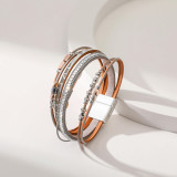 Bohemian style leather multi-layer leaf magnetic buckle bracelet