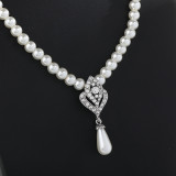 Alloy Pearl Water Diamond Wedding Party Earring Necklace Set