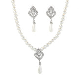 Alloy Pearl Water Diamond Wedding Party Earring Necklace Set