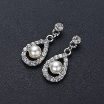 Alloy Pearl Water Diamond Wedding Party Earring Necklace Set