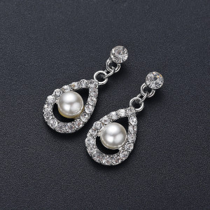 Alloy Pearl Water Diamond Wedding Party Earring Necklace Set