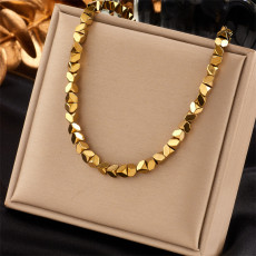 Stainless steel cut geometric beaded handcrafted woven chain necklace