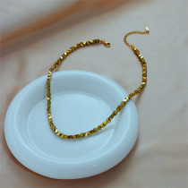 Stainless steel cut geometric beaded handcrafted woven chain necklace
