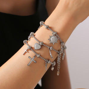 Stainless steel cross love dolphin flower pendant with diamond bracelet