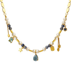 Stainless steel natural stone pearl pendant necklace