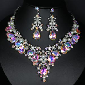 Alloy Water Diamond Wedding Party Earring Necklace Set