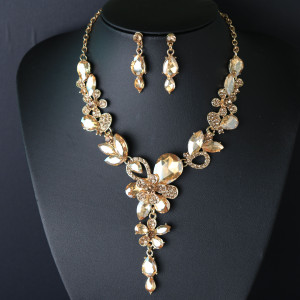 Alloy Water Diamond Wedding Party Earring Necklace Set