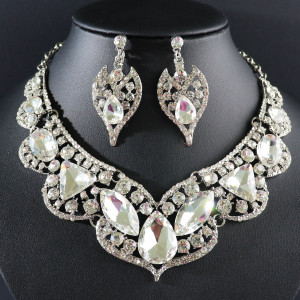 Alloy Water Diamond Wedding Party Earring Necklace Set