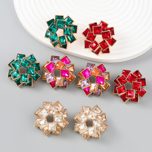 Multi layer square rhinestone earrings with colored diamonds