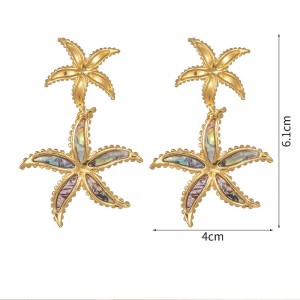 Stainless steel seashell starfish leaf vacation earrings