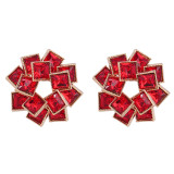 Multi layer square rhinestone earrings with colored diamonds