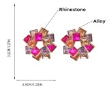 Multi layer square rhinestone earrings with colored diamonds