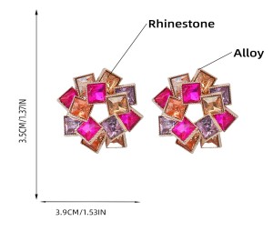 Multi layer square rhinestone earrings with colored diamonds