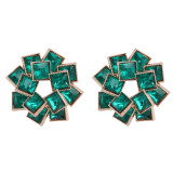 Multi layer square rhinestone earrings with colored diamonds