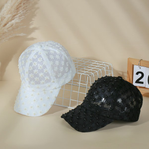 Pearl sun hat, summer face covering, sun protection, lace duckbill hat, hollowed out flower baseball cap