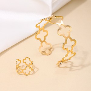 Hollow out Clover Bracelet Ring Set