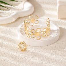 Metal hollow flower shaped ring bracelet jewelry set