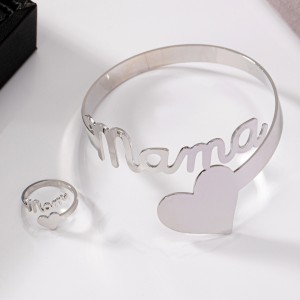 Metal Letter Love MAMA Open Bracelet Ring Set Mother's Day Gift
